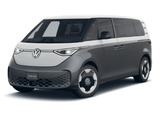 Gray and white Volkswagen ID. Buzz electric van.