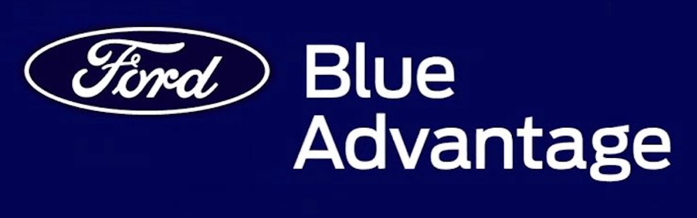 Ford Blue Advantage logo in white on a navy blue background.